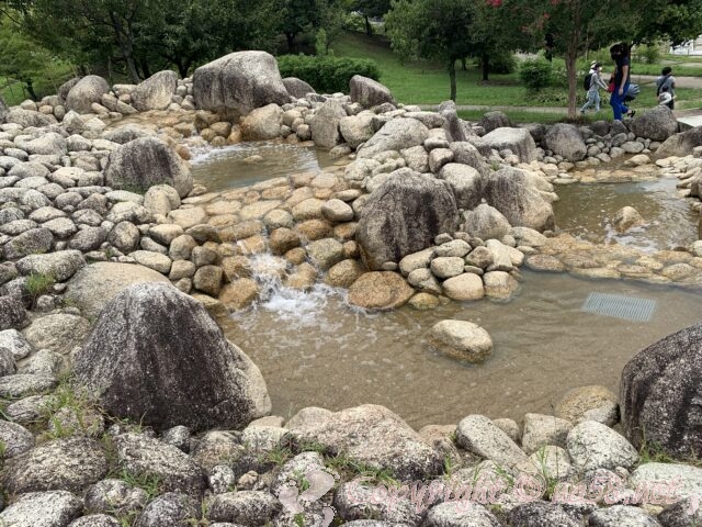 神明公園　愛知県豊山町　水遊びじゃぶじゃぶ池　滝の上方の川
