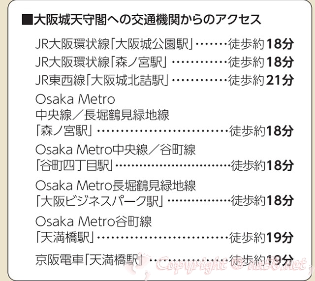 大阪城天守閣への交通機関からのアクセス